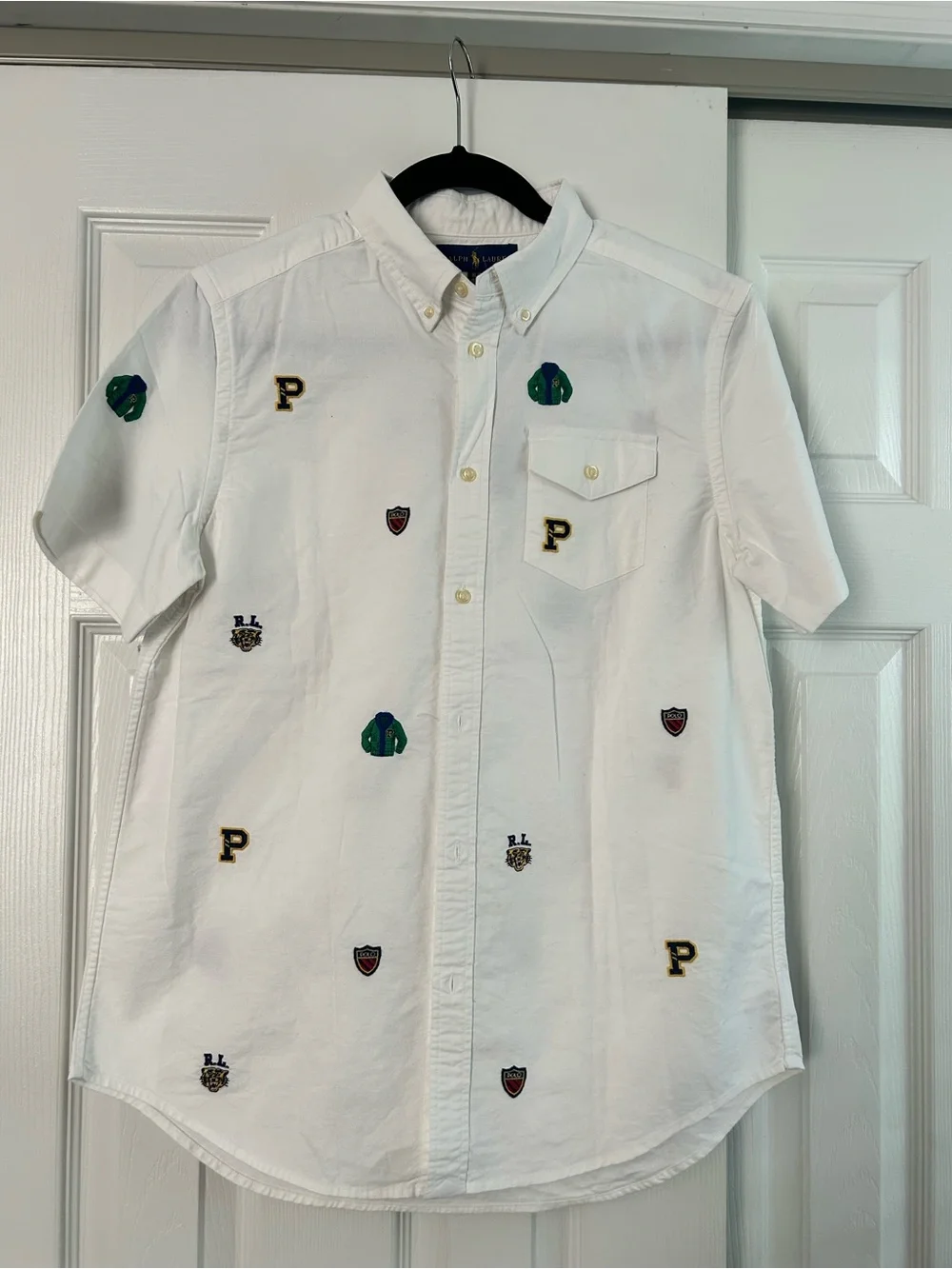 Ralph Lauren White Short-Sleeve Embroidered Button-Down Shirt